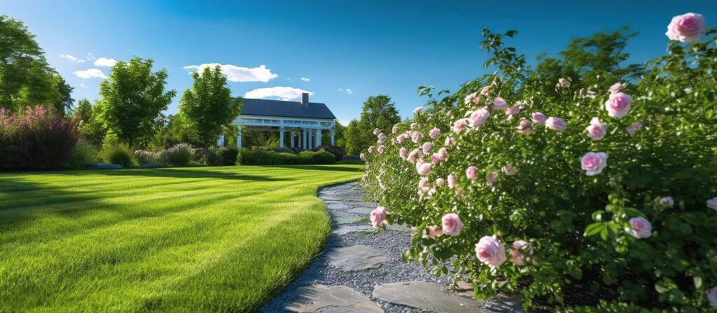 Landscaping professional designing a residential garden with plants and mulch